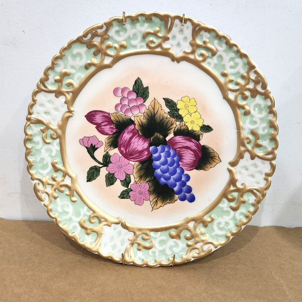Vintage Bone China Cabinet Plate Wall Decor Fruit-flowers